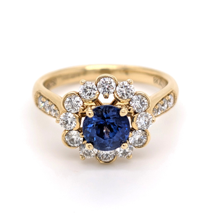 18ct Yellow Gold 1.25ct Sapphire & 1.05ct Diamond Cluster Ring murray co jewellers belfast