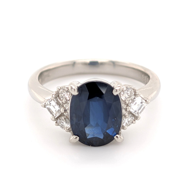 Platinum 2.69ct Oval Sapphire & 0.35ct Diamond 3 Stone Style Ring murray co jewellers belfast