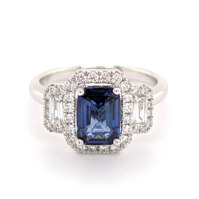 Platinum 1.71ct Sapphire & 0.50ct Diamond 3 Stone Style Cluster Ring murray co jewellers belfast