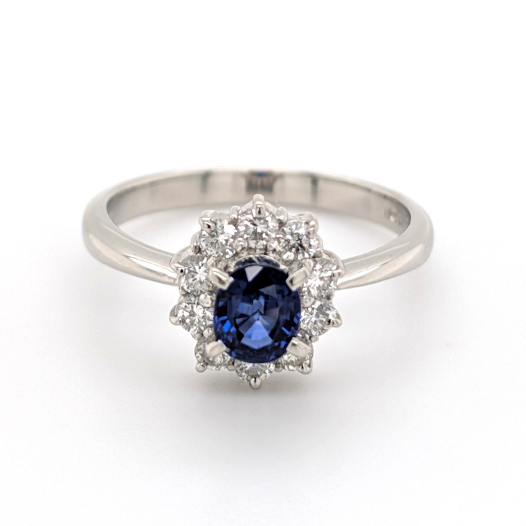 Platinum 0.73ct Sapphire & 0.42ct Diamond Cluster Ring murray co jewellers belfast