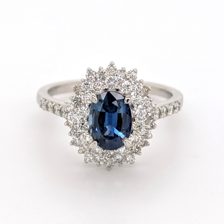 Platinum 1.14ct Oval Sapphire & 0.73ct Diamond Cluster Ring murray co jewellers belfast