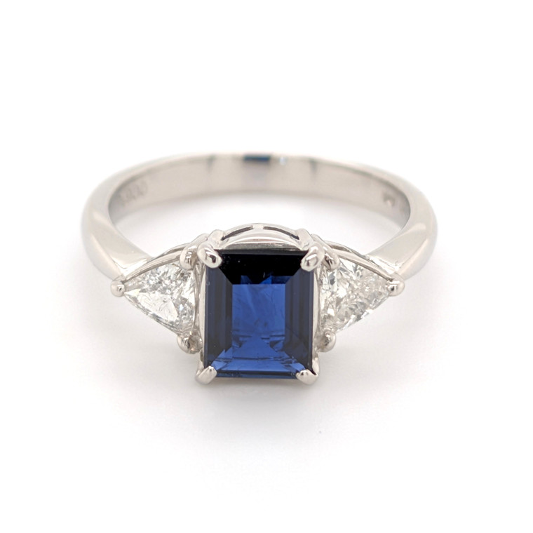 Platinum 1.19ct Sapphire & 0.44ct Diamond 3 Stone Ring murray co jewellers belfast
