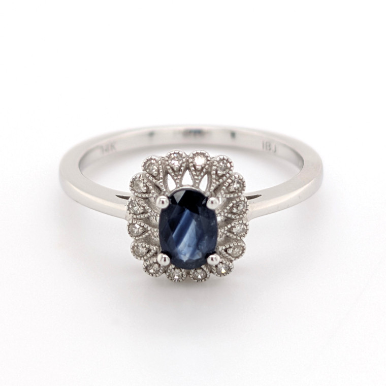 14ct White Gold 0.50ct Sapphire & 0.10ct Diamond Cluster Ring murray co jewellers belfast