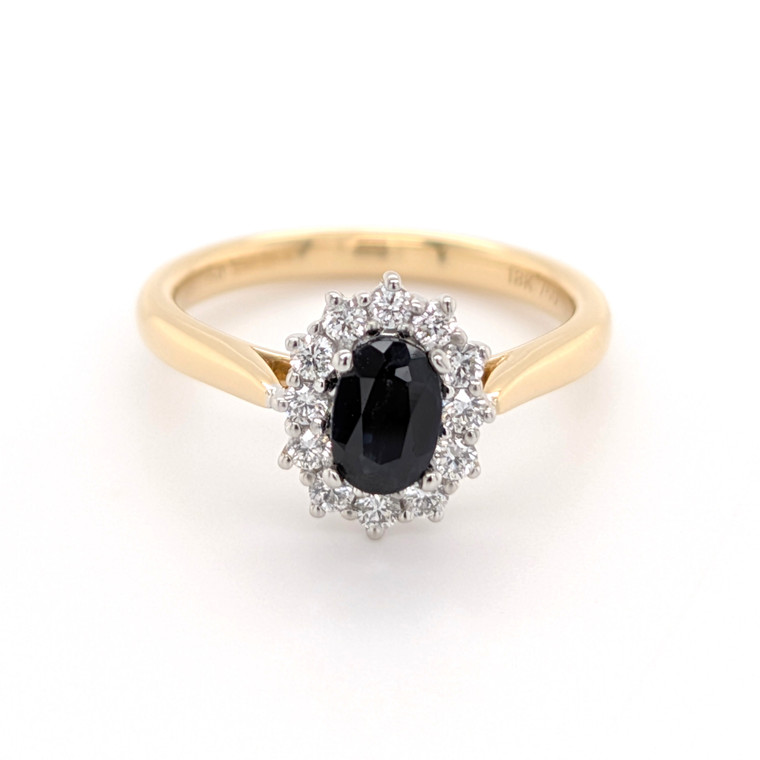 18ct Yellow Gold 0.60ct Sapphire & 0.26ct Diamond Cluster Ring murray co jewellers belfast