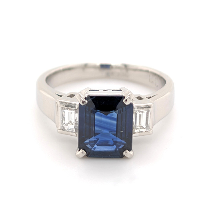 Platinum 1.43ct Sapphire & 0.33ct Diamond 3 Stone Ring murray co jewellers belfast