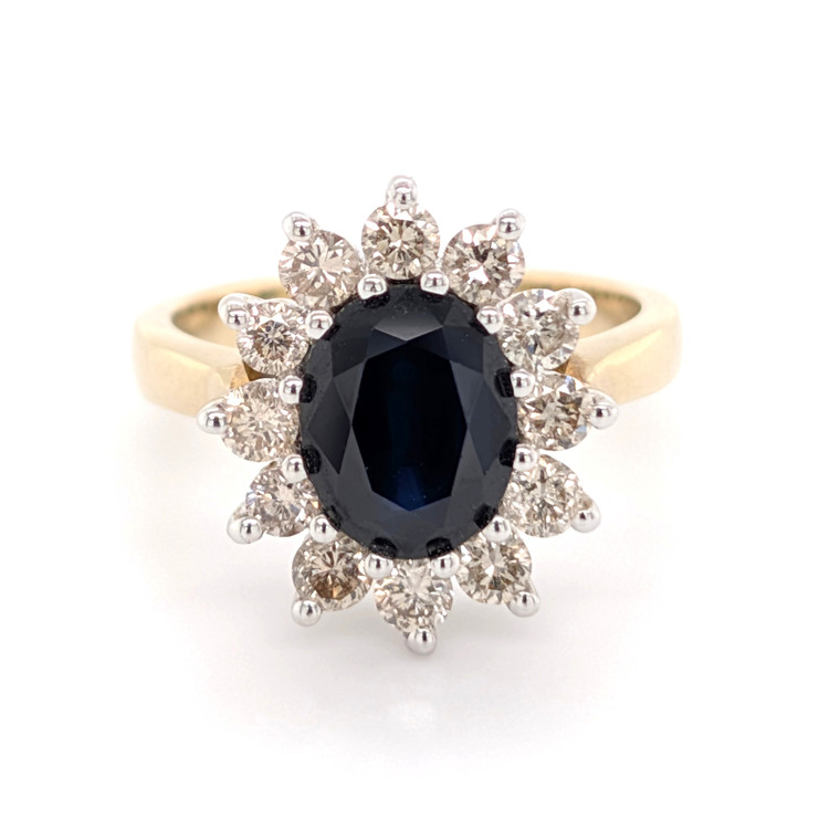 9ct Yellow Gold 2.50ct Sapphire & 0.75ct Diamond Cluster Ring murray co jewellers belfast