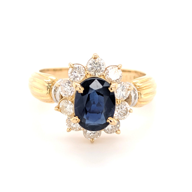 18ct Yellow Gold 1.61ct Sapphire & 0.77ct Diamond Cluster Ring murray co jewellers belfast