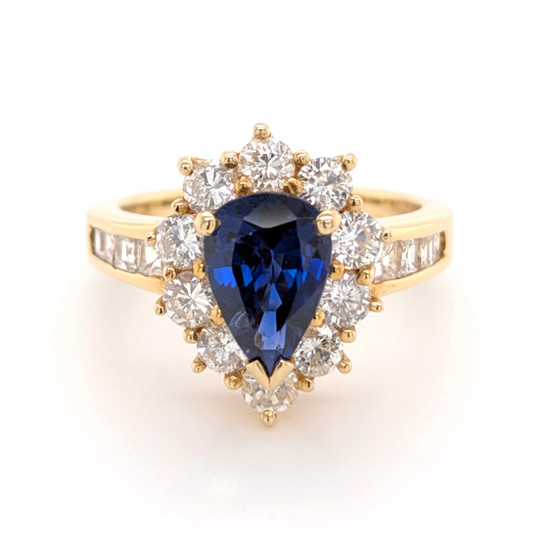 18ct Yellow Gold 1.43ct Sapphire & 1.80ct Diamond Cluster Ring murray co jewellers belfast
