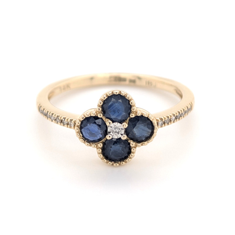 14ct Yellow Gold 0.60ct Sapphire & 0.04ct Diamond Clover Ring murray co jewellers belfast