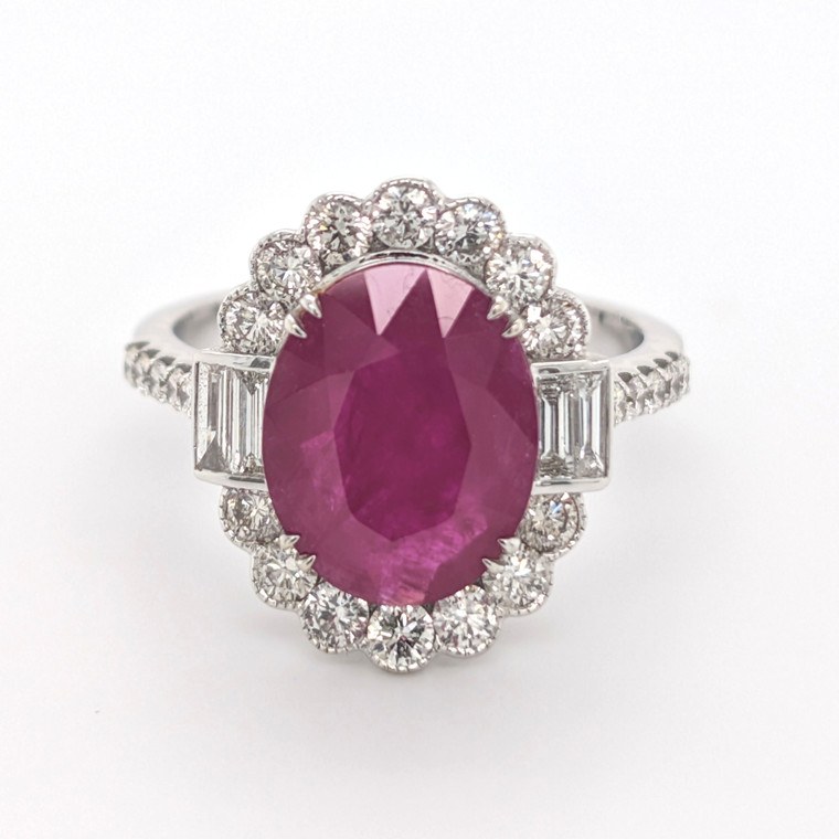 18ct White Gold 3.37ct Ruby & 1.00ct Diamond Cluster Ring murray co jewellers belfast