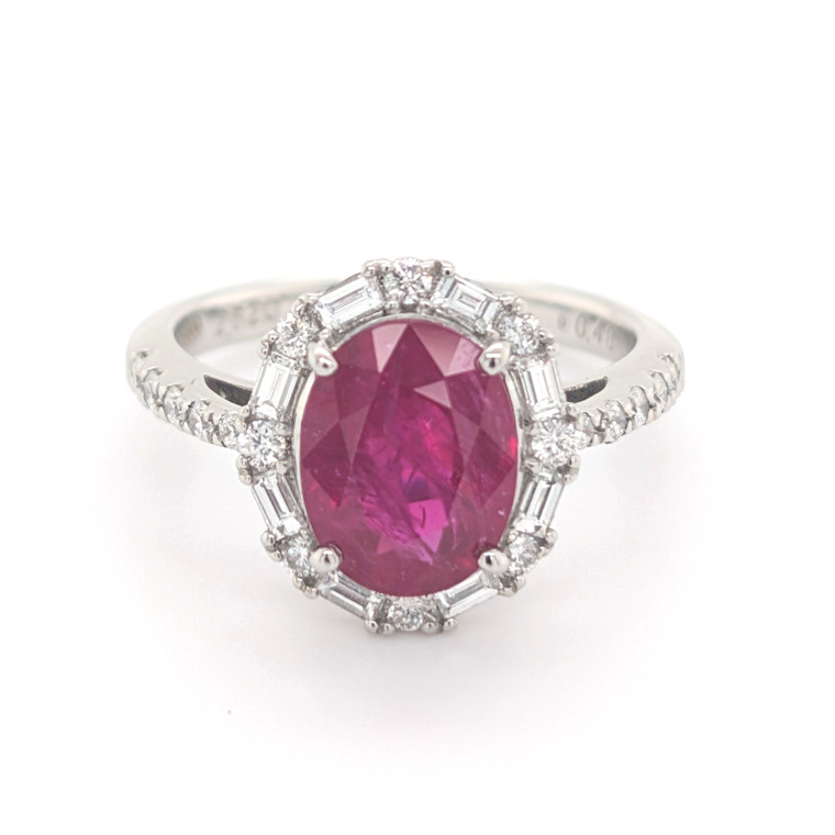 Platinum 2.62ct Oval Ruby & 0.48ct Diamond Cluster Ring murray co jewellers belfast