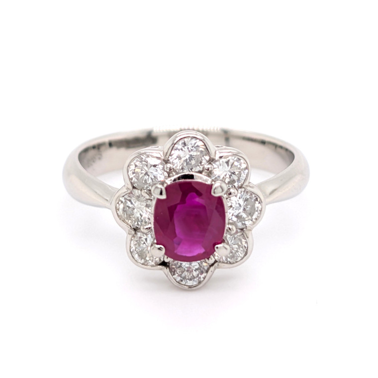 Platinum 0.87ct Ruby & 0.83ct Diamond Cluster Ring murray co jewellers belfast