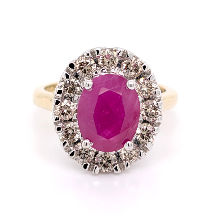 9ct Yellow Gold 3.20ct Ruby & 1.00ct Diamond Cluster Ring murray co jewellers belfast