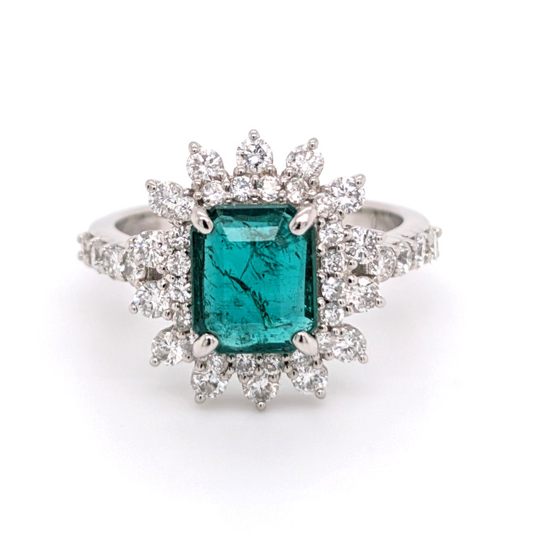 Platinum 1.10ct Emerald & 0.93ct Diamond Cluster Ring murray co jewellers belfast