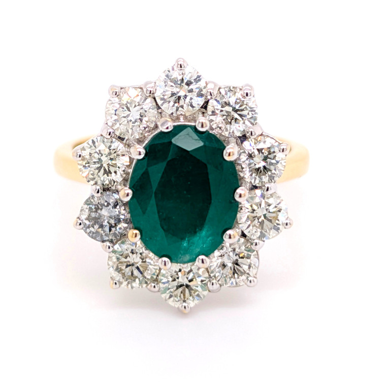 14ct Yellow Gold 2.48ct Emerald & 2.00ct Diamond Cluster Ring murray co jewellers belfast