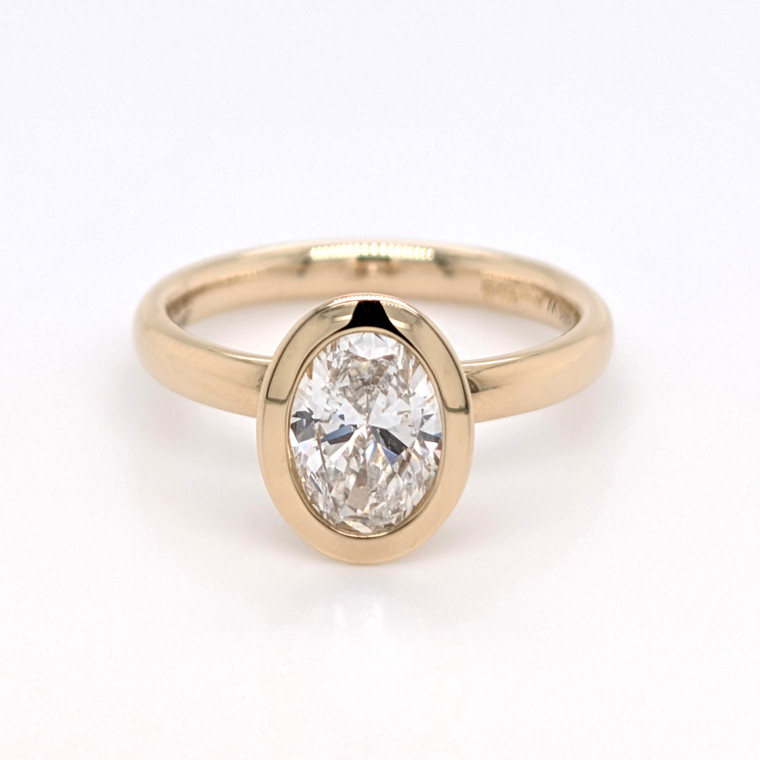 14ct Yellow Gold 1.03ct Lab Grown Oval Diamond Bezel Set Ring murray co jewellers belfast engagement ring