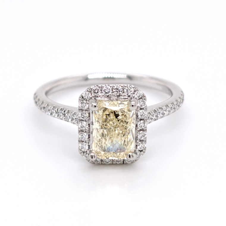 Platinum 1.62ct Lab Grown Yellow Diamond & 0.30ct Diamond Cluster Ring murray co jewellers belfast engagement rings