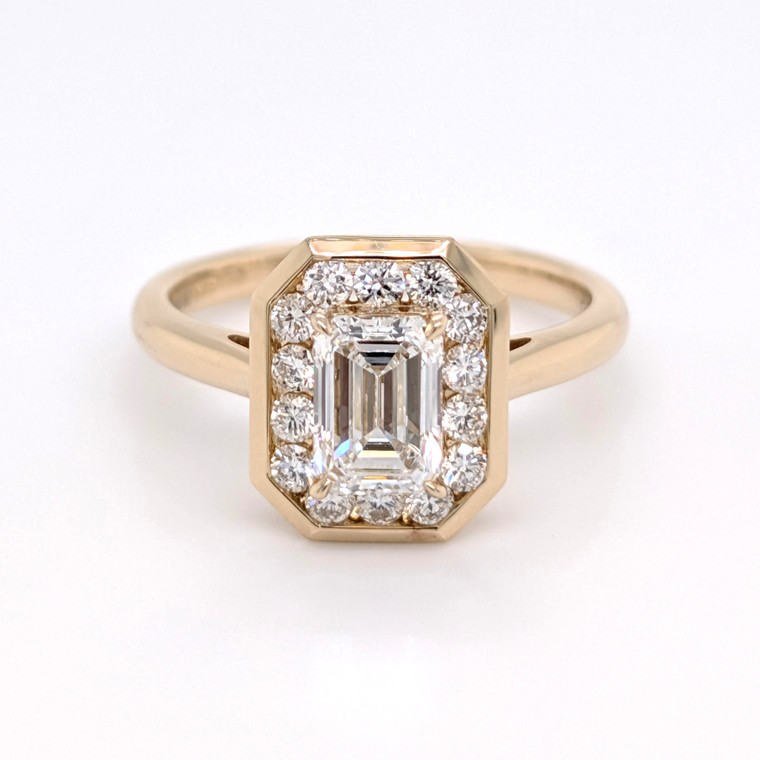 14ct Yellow Gold 1.42ct Lab Grown Emerald Cut Diamond Cluster Ring murray co jewellers belfast engagement rings