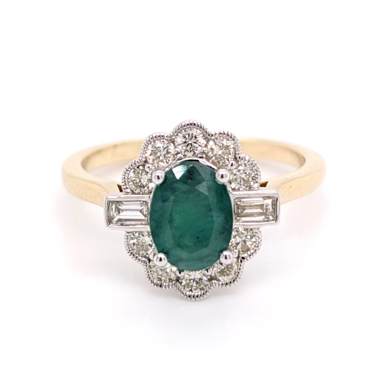 9ct Yellow Gold 1.85ct Emerald & 0.50ct Diamond Cluster Ring murray co jewellers belfast