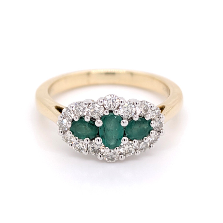 9ct Yellow Gold 0.45ct Emerald & 0.50ct Diamond Cluster Ring murray co jewellers belfast