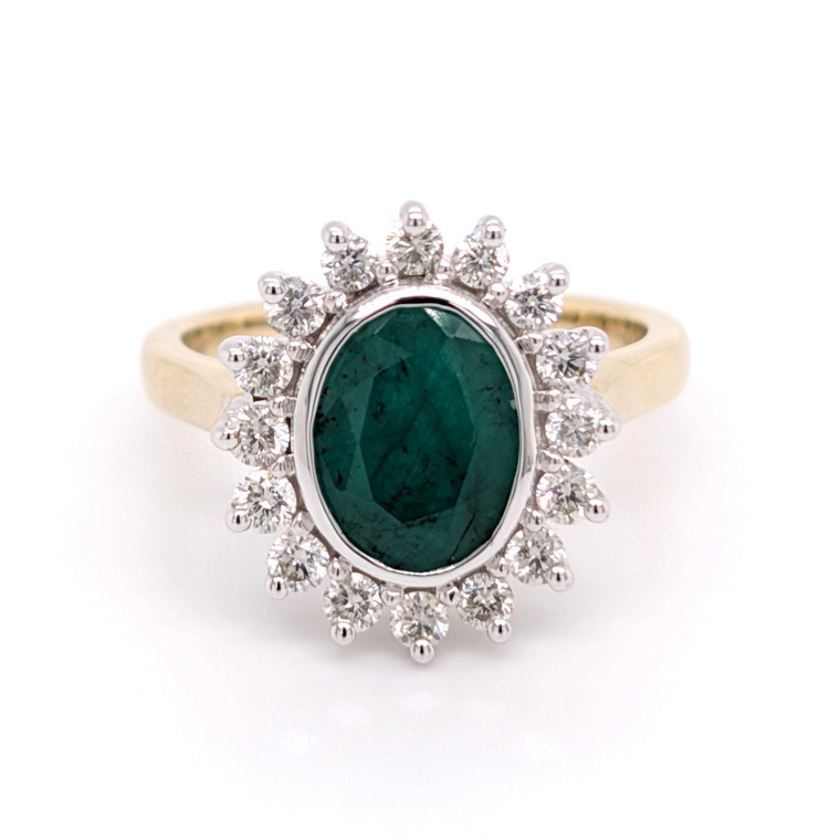 9ct Yellow Gold 1.85ct Emerald & 0.50ct Diamond Cluster Ring murray co jewellers belfast