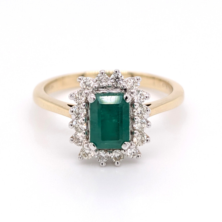 9ct Yellow Gold 0.90ct Emerald & 0.32ct Diamond Cluster Ring murray co jewellers belfast