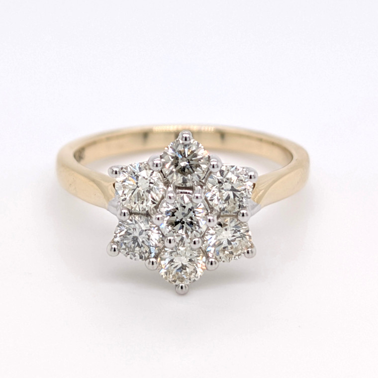 14ct Yellow Gold 1.25ct Diamond 7 Stone Daisy Style Cluster Ring murray co jewellers belfast engagement rings