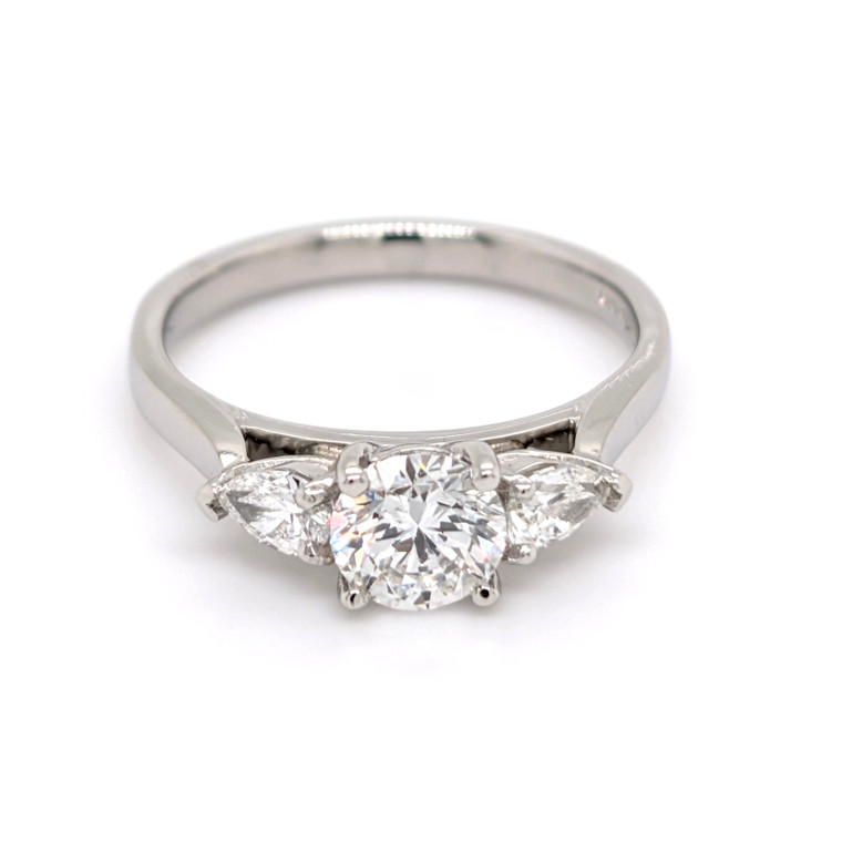 Platinum 1.00ct Round Brilliant & Pear Diamond 3 Stone Ring murray co jewellers belfast engagement rings