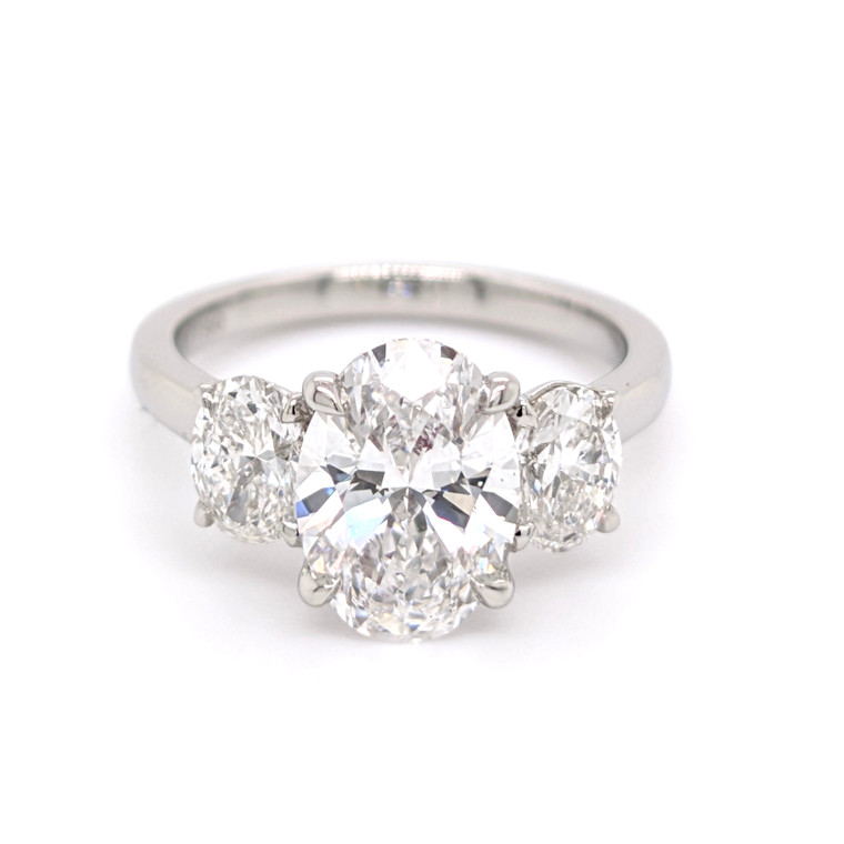 Platinum 3.08ct Lab Grown Oval Diamond 3 Stone Ring murray co jewellers belfast engagement rings