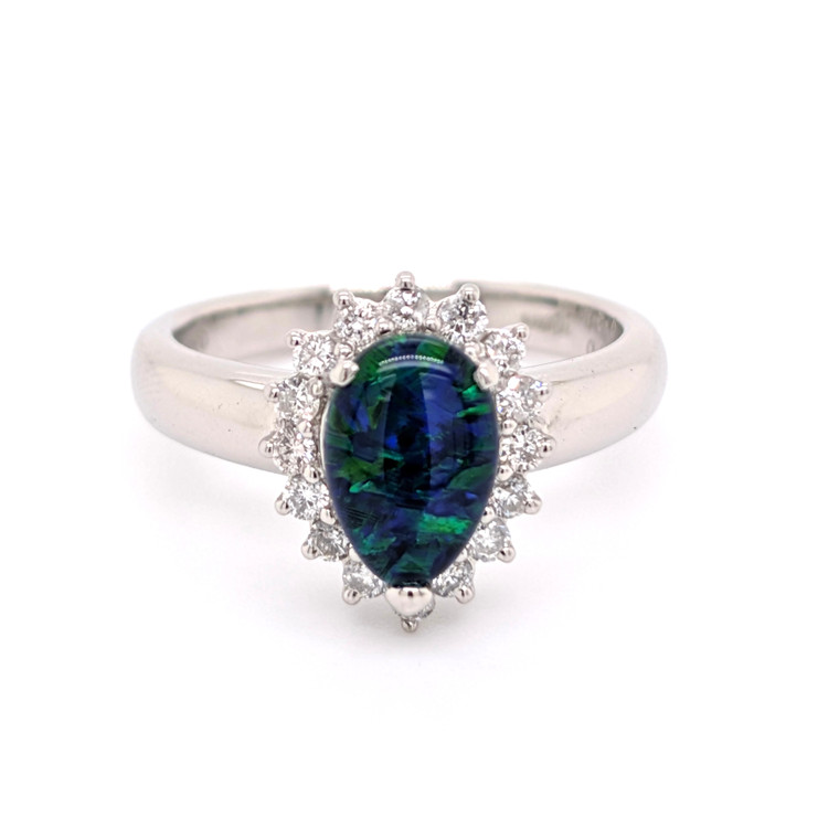 Platinum 0.93ct Opal & 0.28ct Diamond Cluster Ring murray co jewellers belfast