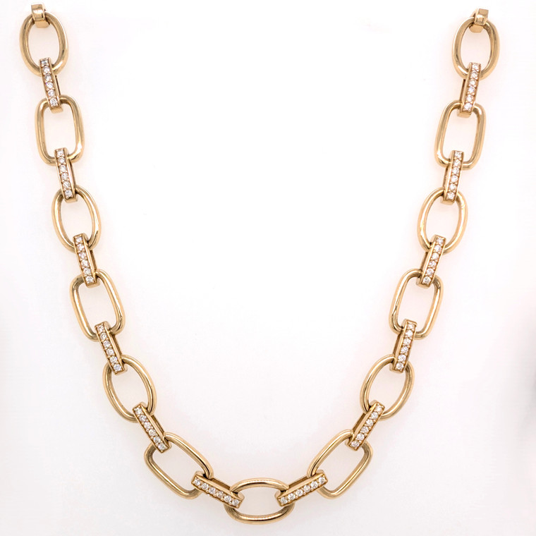 18ct Yellow Gold 16" Heavy Link 0.75ct Diamond Necklace murray co jewellers belfast diamond necklaces