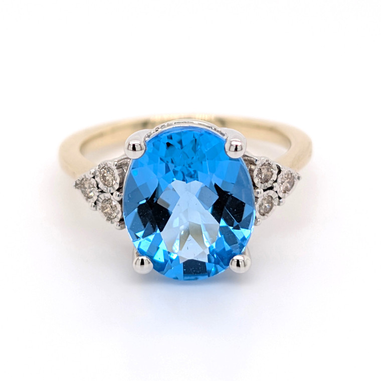 9ct Yellow Gold 5.70ct Blue Topaz & 0.11ct Diamond Cluster Ring murray co jewellers belfast