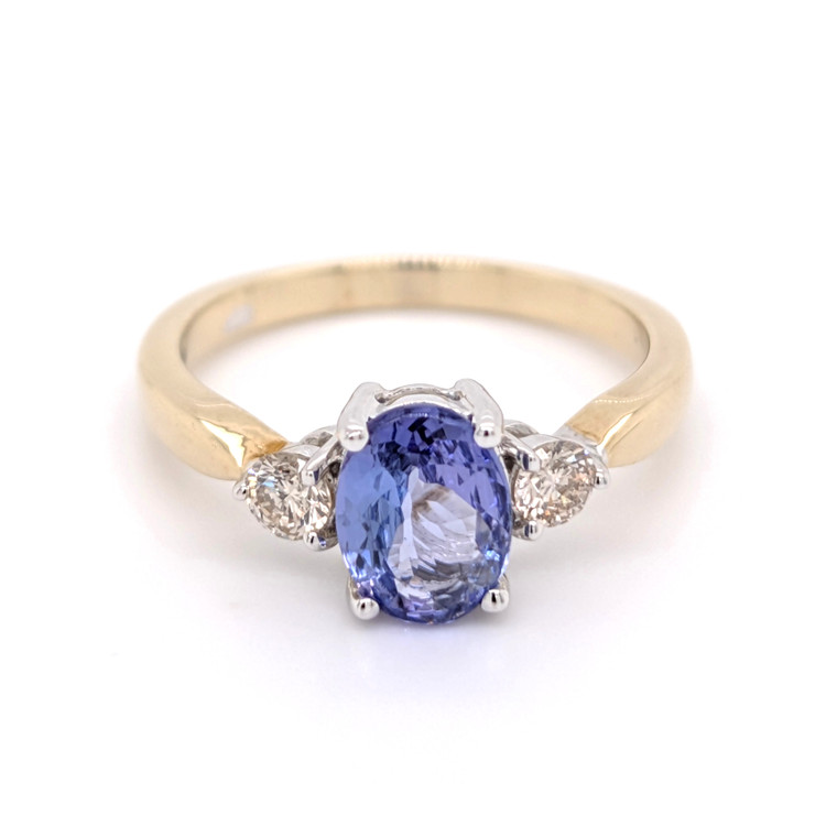 9ct Yellow Gold 1.10ct Tanzanite & 0.25ct Diamond 3 Stone Ring murray co jewellers belfast