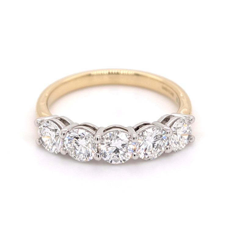 18ct Yellow Gold & Platinum 1.53ct Lab Grown Diamond 5 Stone Ring murray co jewellers eternity rings