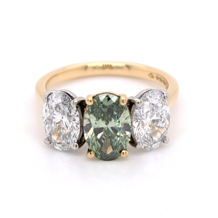 18ct Yellow Gold Lab Grown 1.36ct Green Diamond & 2.11ct Diamond Ring murray & co jewellers belfast engagement rings