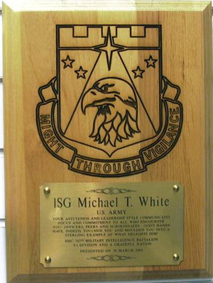 PLAQUE 9" X 12" LASER ENGRAVED, HIGHLY DETAILED, 742ND MI BN WITH 6" X 4" ENGRAVING PLATE.