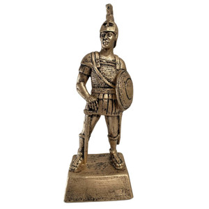 12-1/2" tall Spartan statue with base.  Engraving area is 3-3/4" x 1-1/4"