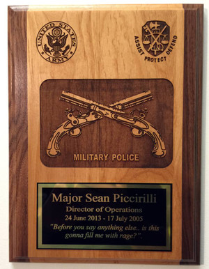 Awesome Army Military Corps Recognition Plaque two tone genuine alder 9" x 12" Laser Engraved at 600 dpi for stunning results.