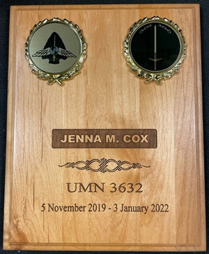 Plaque 8" x 10" Highly detailed, laser engraved with 2 logos, Genuine Alder Department of Defense Field Research Activity