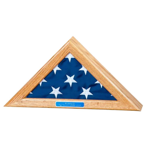 Flag Display Case Oak for 3' by 5' US Ceremonial Flag, wall mounted, with free engraving.