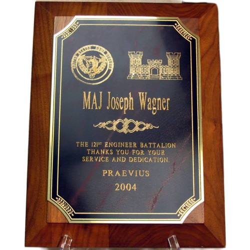 Military plaque genuine walnut US Army Reserve, 9" X 12" with a red marble metal plate 7" x 10", with free engraving.  Includes two logos.
