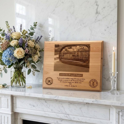 Detailed laser-engraved recognition plaque, 12 inches by 15 inches, for the Defense Information Systems Activity DISA with two logos. (This work is an