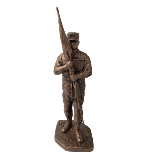 CSM "Keeper of the Colors" military statue featuring a Patrol Cap, without a wooden base or engraving. Standing 16 inches tall, it is highly detailed.