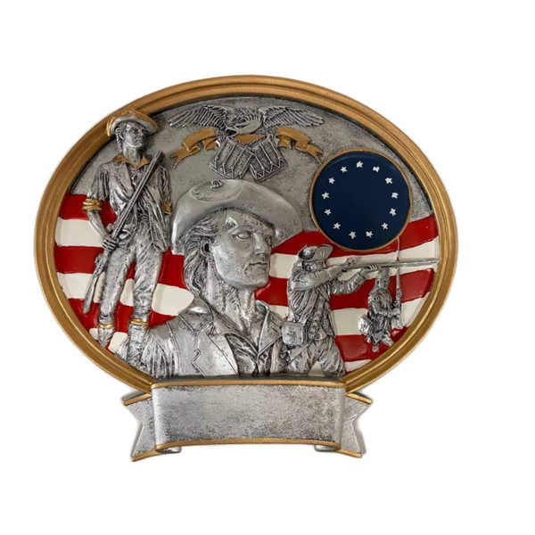 National Guard Minuteman Award Wall Plate, 8" tall oval resin military plaque, National Guard Minuteman that can be used with its pedestal, hung to a wall by itself or mounted to an awards plaque board.