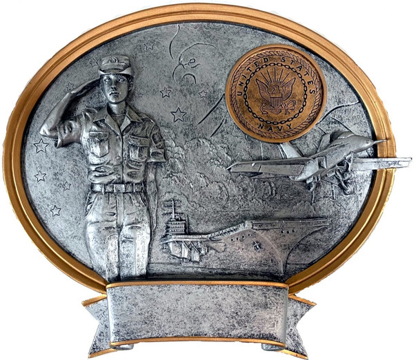 8" tall oval resin legend military plaque, US Navy Female Service Member that can be used with its pedestal, hung to a wall by itself or mounted to an awards plaque board.