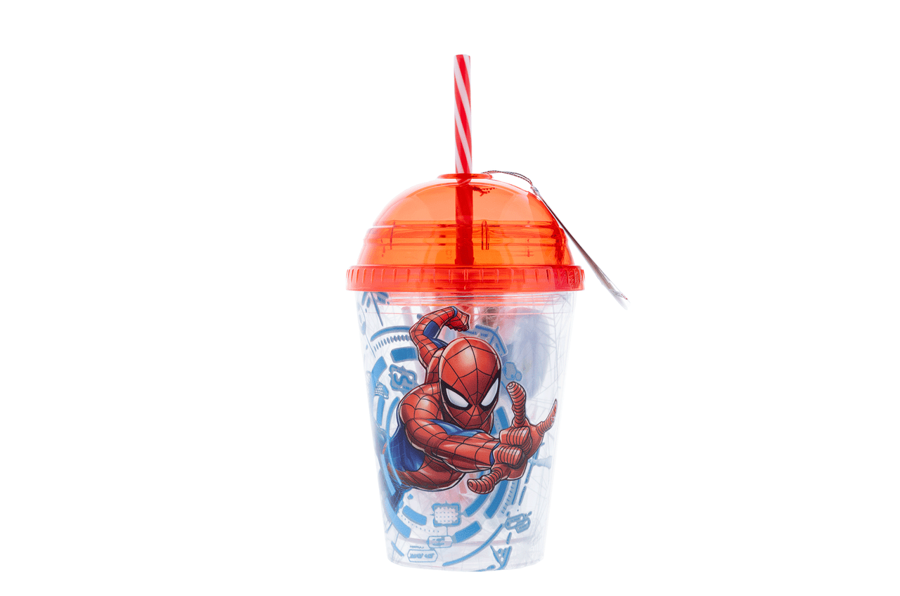 Kitty Spiderman Frosted Glass 16oz with bamboo lid and straw
