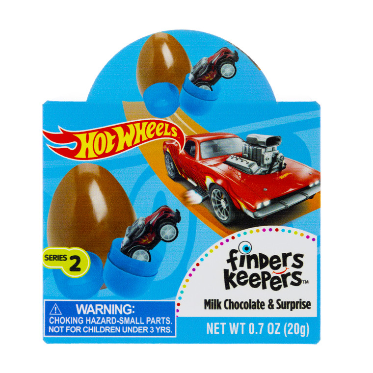 2-IN-1 CHOCOLATE CANDY & TOY CAR: Finders Keepers chocolate eggs with fun toy cars are the perfect candy for kids
10 HOT WHEELS TOY CARS: Every Finders Keepers milk chocolate egg comes with a collectible fully rolling Hot Wheels car. It may be 24 Ours, Rodger Dodger, or the special self-propelling Super Van! Which one will it be? (NOTE: toy is not inside egg)
FESTIVE CANDY FOR ALL OCCASIONS: Mouthwatering milk chocolate eggs are a fun treat for kids, birthday parties, virtual celebrations, and holiday parties! Great for Christmas, Hanukkah, and Kwanzaa!!
SURPRISE INDIVIDUALLY WRAPPED EGGS: Individually wrapped candy helps keep your chocolate safe while giving your kid a fun unwrapping experience