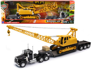Kenworth W900 Truck with Lowboy Trailer Black and Crane Yellow "Long Haul Trucker" Series 1/32 Diec F977-11293E