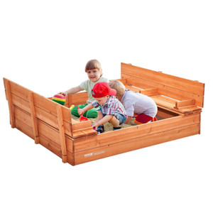 Wooden Sandbox, 52.4 x 47.2 x 16.9 in Sand Box, Sand Pit with Foldable Bench Seats and Bottom Liner E415-SXMZFXWDP000U9A8QV0