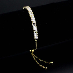 3W1674 - Gold Brass Bracelet with AAA Grade CZ in Clear A874-3w1674